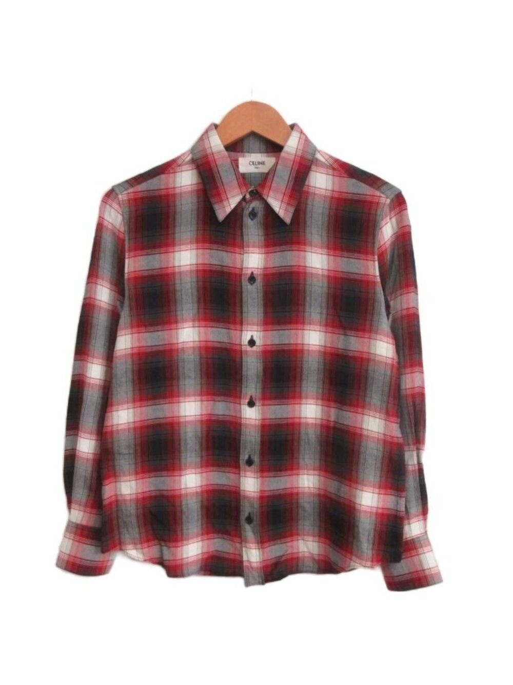 Celine Loose Shirt in Checked Rayon with Drugstore Collar Ombre Check 36
